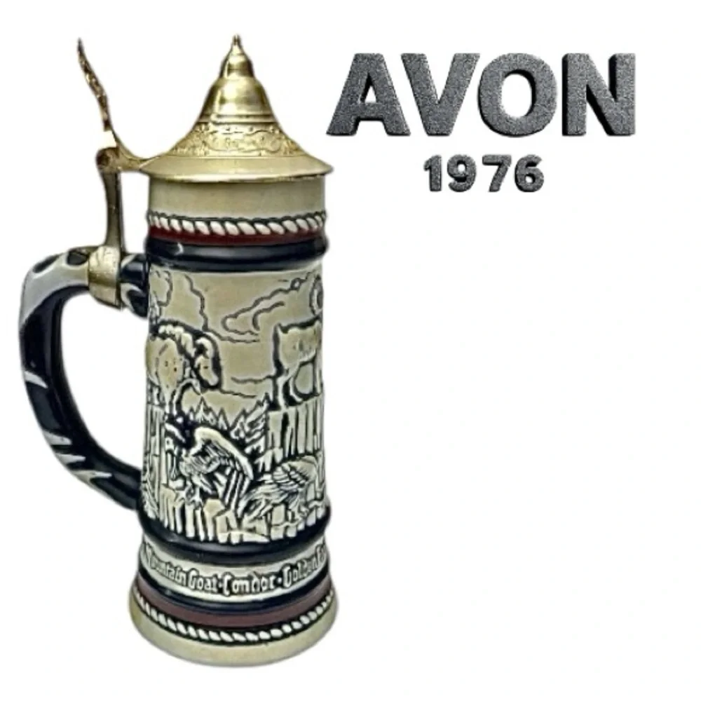 Vintage Avon Berrier Ceramic Metal Art Nouveau Decor France Red Blue Gray